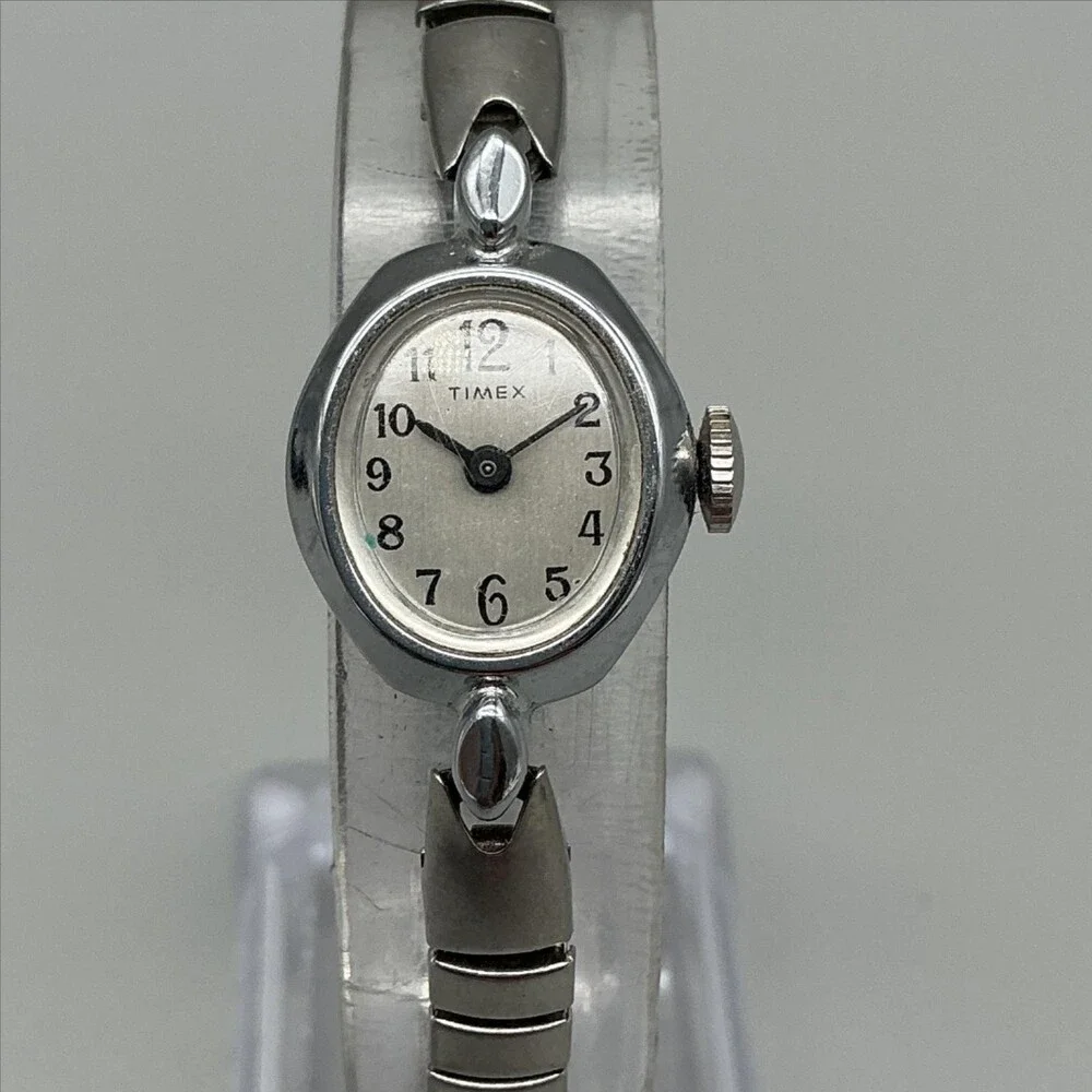 Vintage Timex Womens Watch 17mm Silver Dial Stainless Expansion Manual Wind